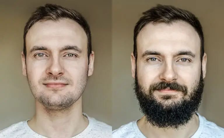 Man utan skägg till vänster och samma man med skägg till höger